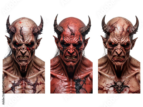 Different Demon Faces isolated on transparent background