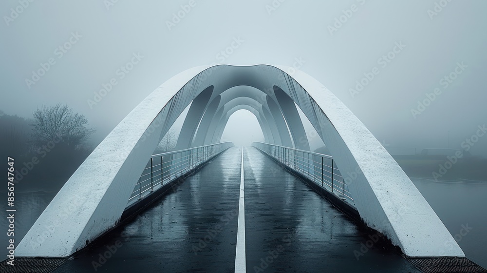 Obraz premium Modern Bridge Through a Misty Landscape