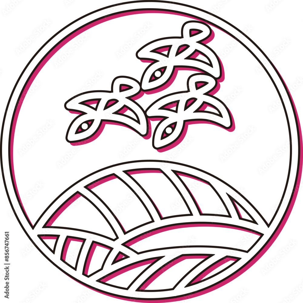 Obraz premium カラーシャドウの円形ミニ花札 葉月 芒 雁 8月 芒に雁