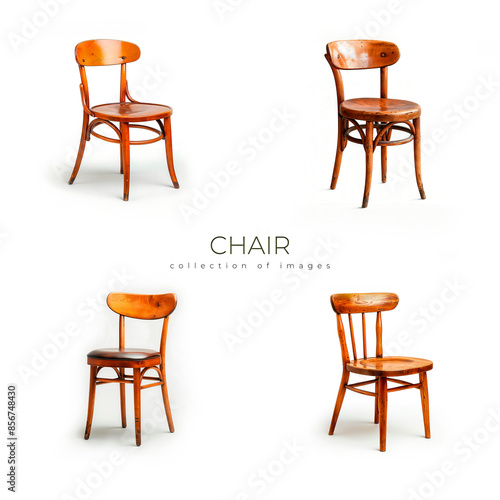 Four Vintage Wooden Chairs Isolated on White Background