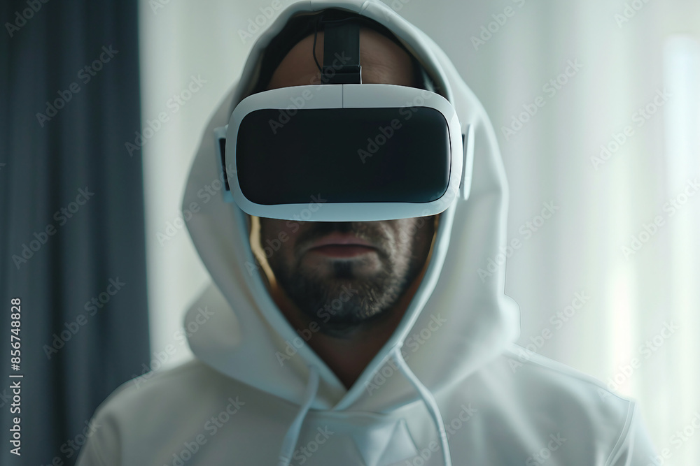 Person in vr virtual reality goggles visiting metaverse gaming world tech addicted, Generative AI Person in vr virtual reality goggles visiting metaverse gaming world tech addicted, Generative AI