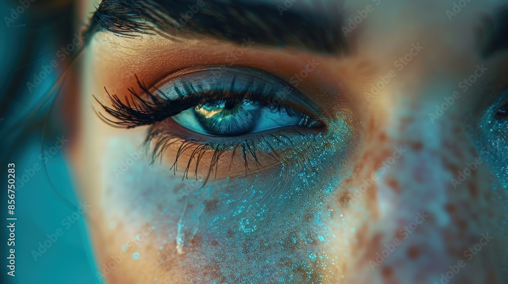 Close-up of a Blue Eye with Glitter Close-up of a Blue Eye with Glitter