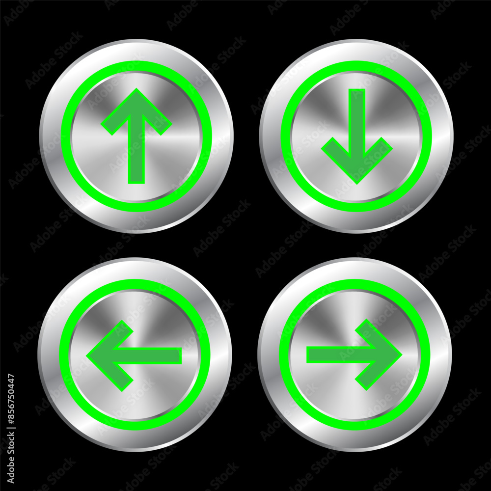 Vector set of green arrows buttons. silver buttons. Vector set of green arrows buttons. silver buttons.