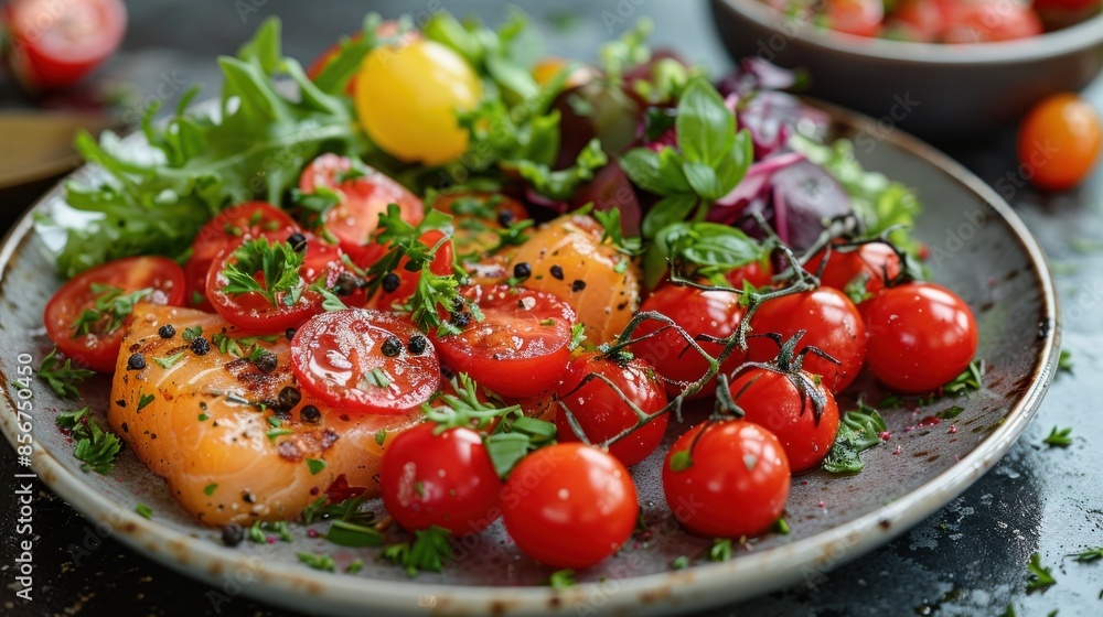 Salmon and Cherry Tomato Salad with Herbs and Spices Salmon and Cherry Tomato Salad with Herbs and Spices