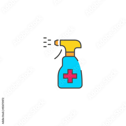 Clean spray bottle icon with a red cross symbol, representing disinfection and healthcare