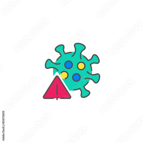 Alert warning sign with virus icon, representing a health alert about infectious disease