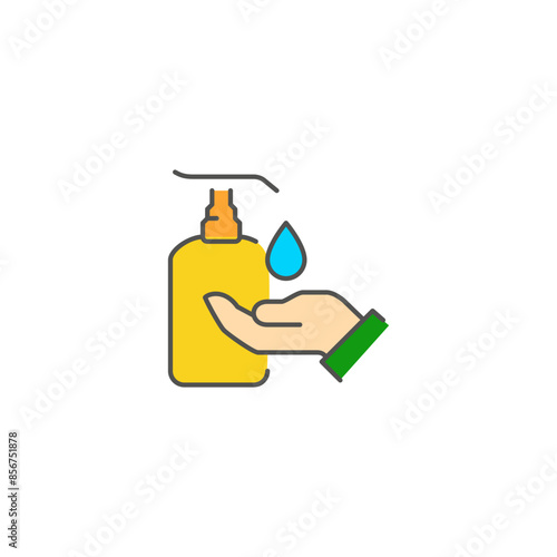 Hand Sanitizer Dispenser with Droplet Falling Onto Open Palm