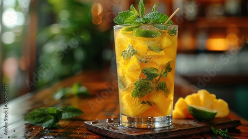 Refreshing Pineapple Mint Cocktail in a Glass photo