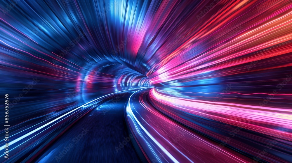 A 3D rendering of a blue curved tunnel with a puddle reflecting a puddle on a wet dark surface. Concept for a fast business technology background, displaying car advertising. A 3D rendering of a blue curved tunnel with a puddle reflecting a puddle on a wet dark surface. Concept for a fast business technology background, displaying car advertising.