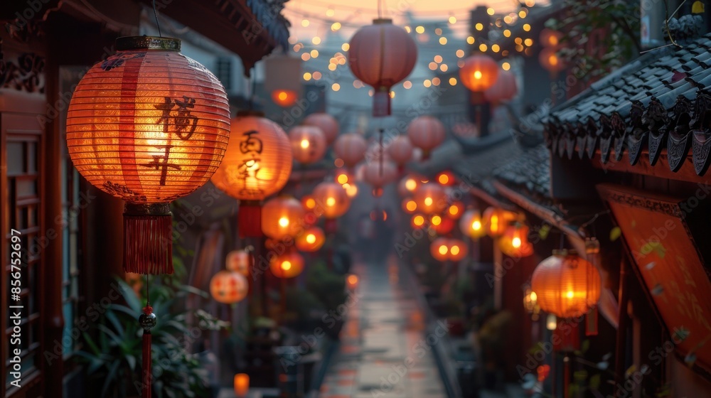 Illuminated Lanterns in a Chinese Alleyway Illuminated Lanterns in a Chinese Alleyway