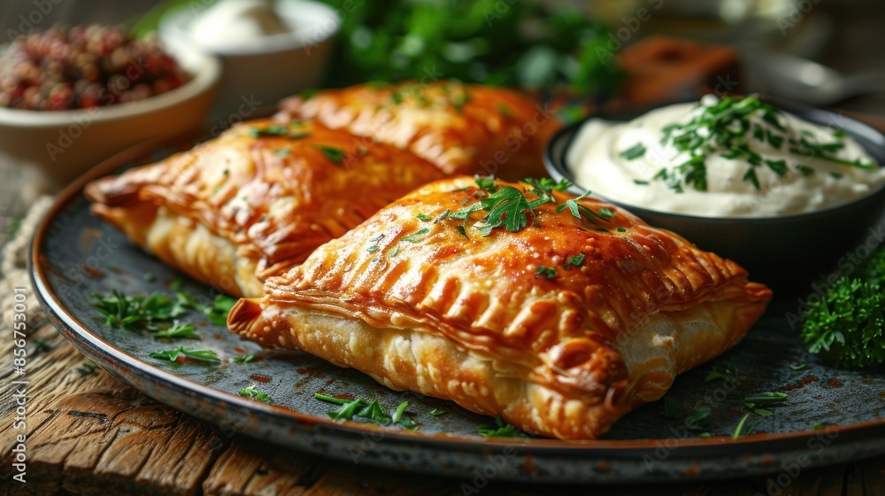 Golden Puff Pastry Pockets with Creamy Dip and Parsley Golden Puff Pastry Pockets with Creamy Dip and Parsley