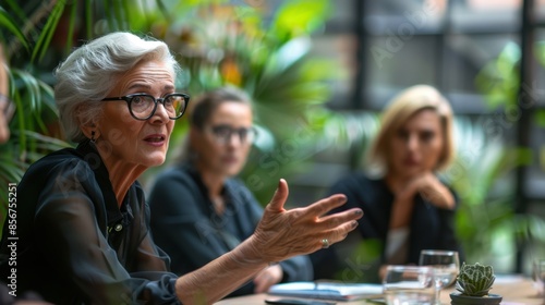 The elderly woman leading meeting photo