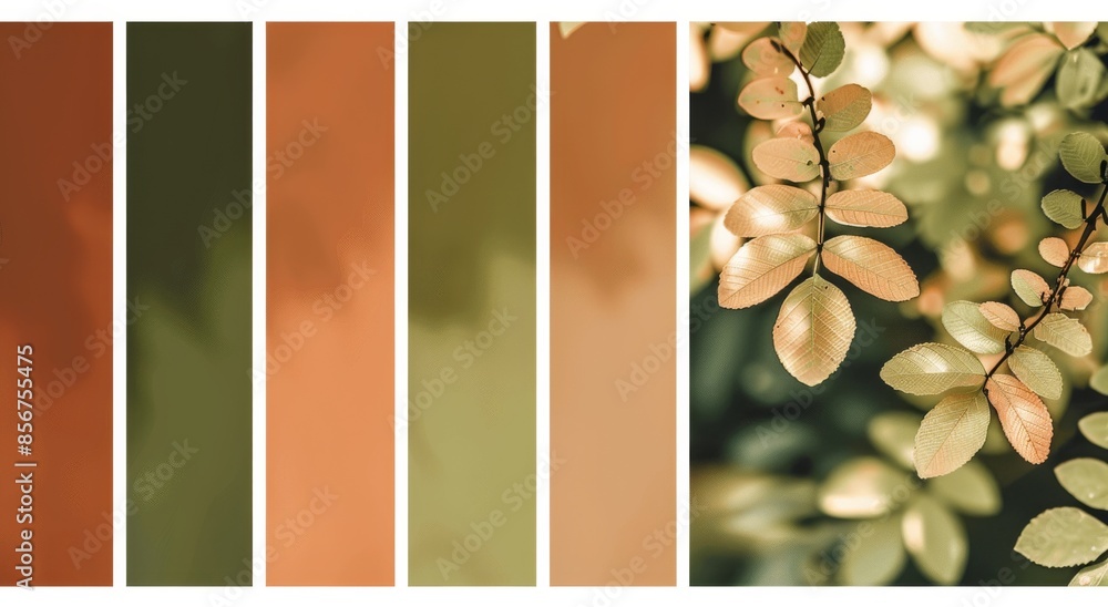 Earthy color palette with natural leaves, featuring warm tones and ...