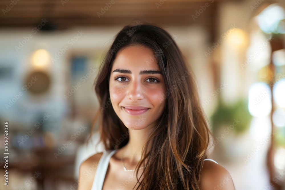 Young Woman Smiling In Bright Interior Young Woman Smiling In Bright Interior
