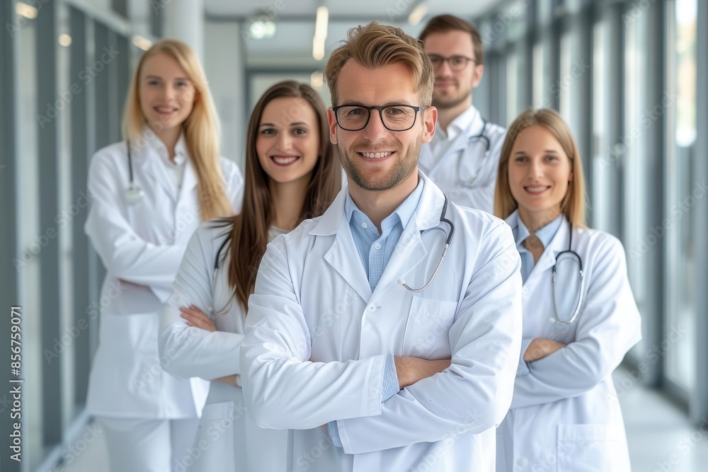 motivierte auszubildende zur medizinischen fachangestellten mit kollegen im teamwork motivierte auszubildende zur medizinischen fachangestellten mit kollegen im teamwork