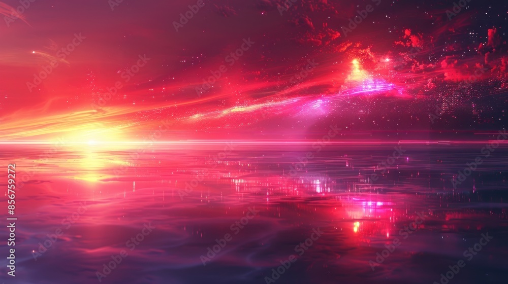 Red Sky, Reflected Glow: A Serene Nighttime Seascape Red Sky, Reflected Glow: A Serene Nighttime Seascape