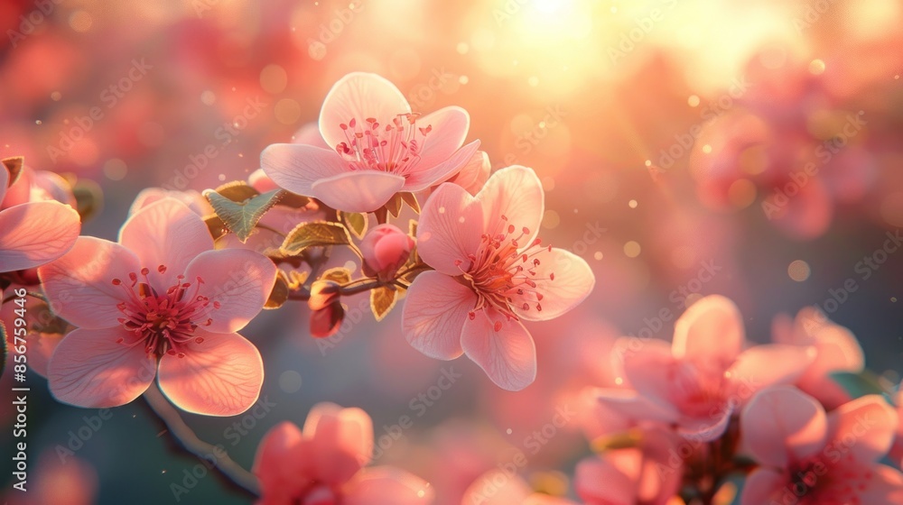 Delicate Pink Blossoms in the Warm Glow of Sunset Delicate Pink Blossoms in the Warm Glow of Sunset
