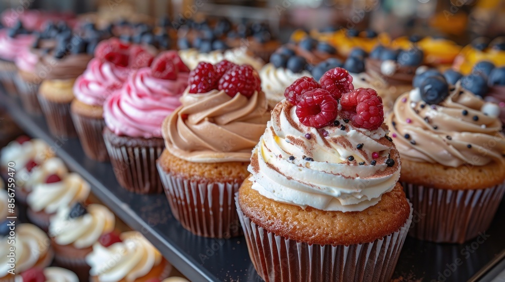 Delicious Cupcakes with Raspberry and Whipped Cream