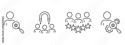 Recruitment Agency Line Icon Set. Search Talent Employee, Human Resource Linear Pictogram. Find Job Team Outline Symbol Collection. Marketing Sign. Editable Stroke. Isolated Vector Illustration