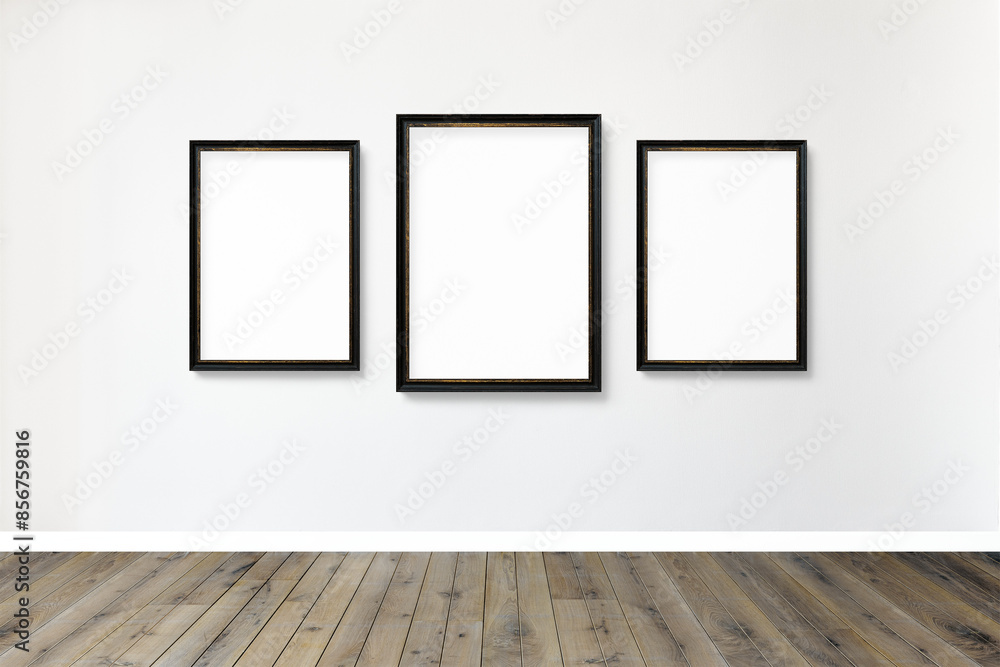 Black picture frame mockups hanging on an off white wall Black picture frame mockups hanging on an off white wall