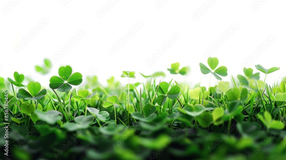 Isolated green grass with the clover leaf on white background,copy space. Isolated green grass with the clover leaf on white background,copy space.