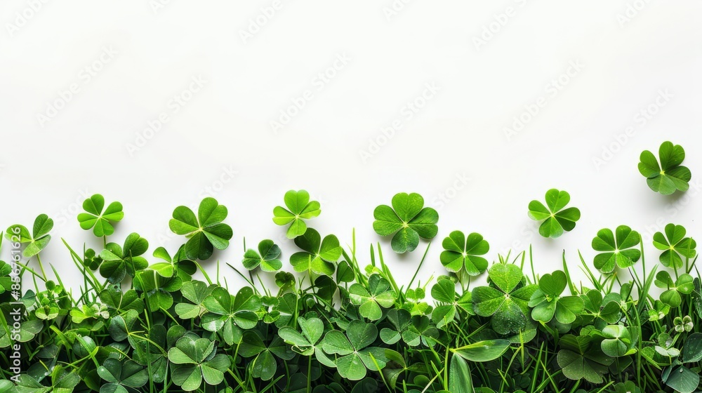 Isolated green grass with the clover leaf on white background,copy space. Isolated green grass with the clover leaf on white background,copy space.