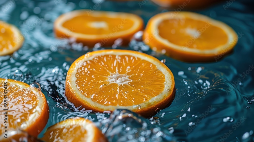 Orange Slices Floating in Teal Water Orange Slices Floating in Teal Water