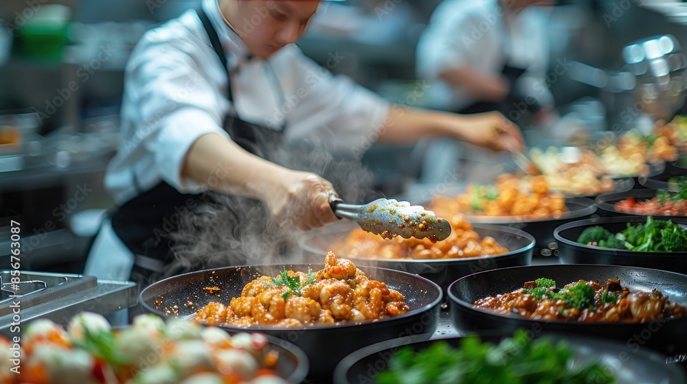 Chef Serving Steaming Dish in Restaurant Kitchen Chef Serving Steaming Dish in Restaurant Kitchen