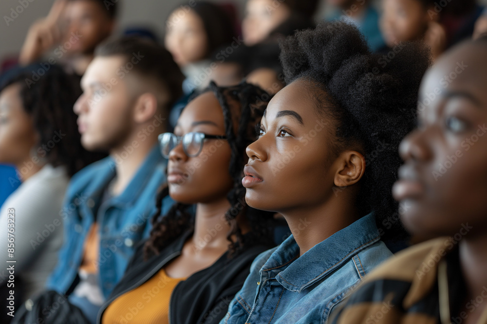 Fototapeta premium Focused Minds: Diverse Students Deep in Thought During a Lecture