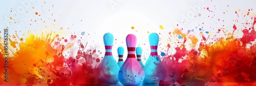 Colorful Bowling Pins Against a Splash of Color