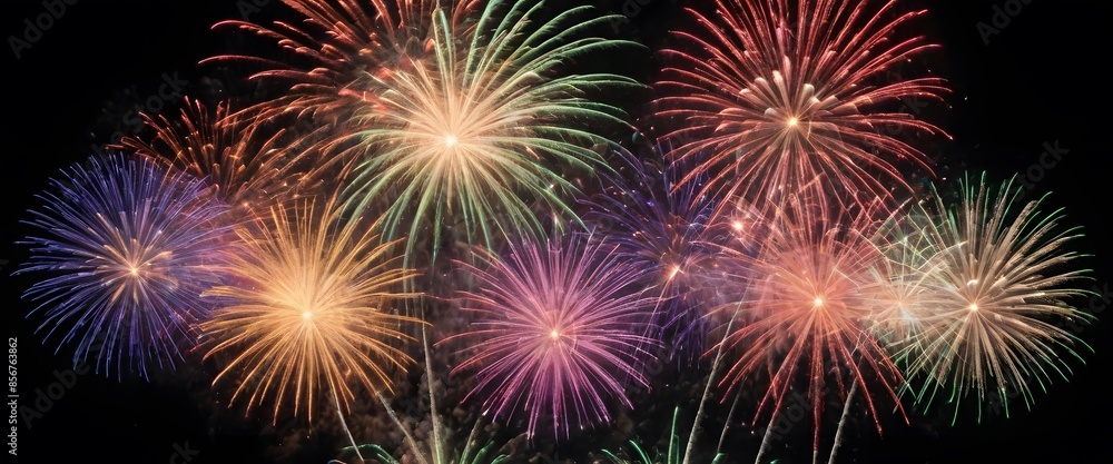 Naklejka premium Colorful Fireworks Display in the Night Sky