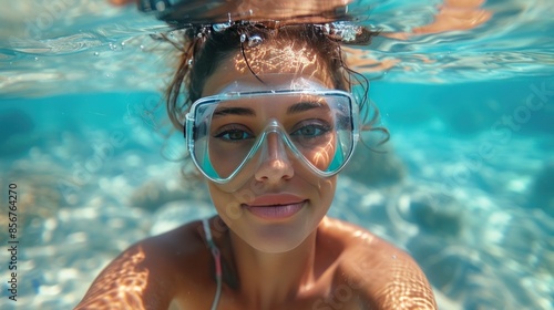 Woman Underwater with Diving Mask © vixion