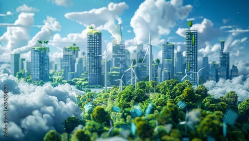 A solarpunk green future illustration using stock artificial intelligence photo