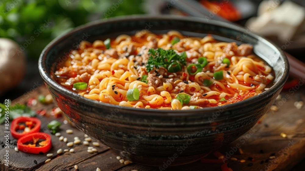 Spicy Ramen Noodles with Pork and Sesame Seeds Spicy Ramen Noodles with Pork and Sesame Seeds
