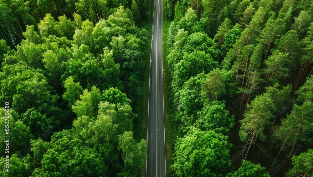 View of asphalt road through a green forest, healthy rain forest, pollution, health, green economy, and ecological ecosystem for saving the planet with Stock Artificial Intelligence. View of asphalt road through a green forest, healthy rain forest, pollution, health, green economy, and ecological ecosystem for saving the planet with Stock Artificial Intelligence.