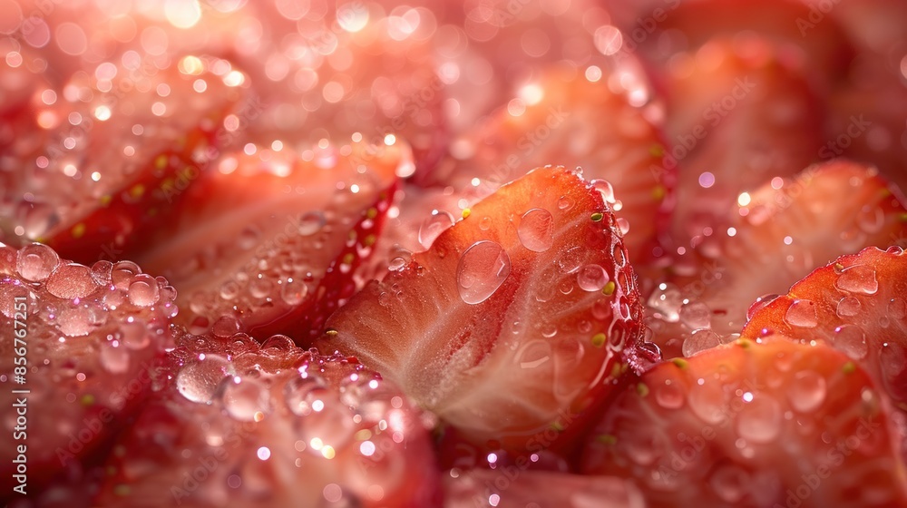 Dewy Strawberry Slices: A Macro Perspective Dewy Strawberry Slices: A Macro Perspective