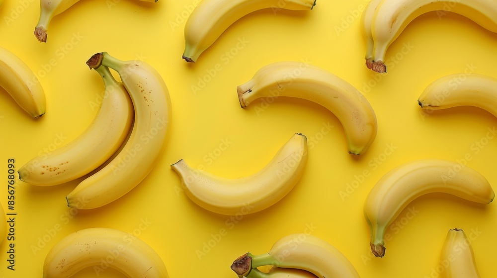 Fresh bananas on a vibrant yellow background, top view. Nutrition and healthy eating concept Fresh bananas on a vibrant yellow background, top view. Nutrition and healthy eating concept