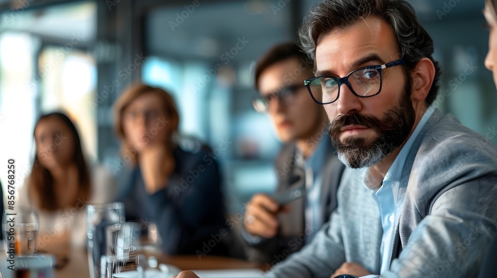Serious Business Executives Discussing in Boardroom Meeting Serious Business Executives Discussing in Boardroom Meeting