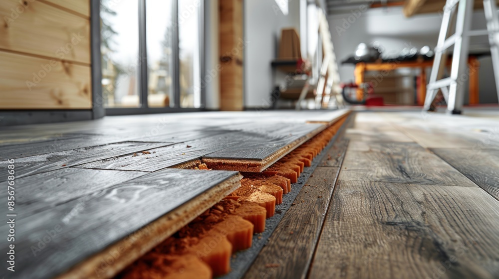 Closeup of a New Wood Floor Installation Closeup of a New Wood Floor Installation
