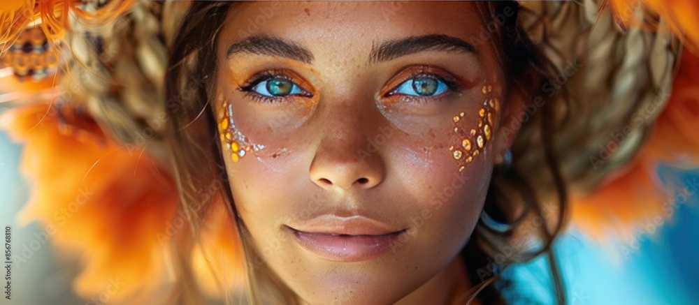 Close-up Portrait of a Young Woman with Sparkly Makeup