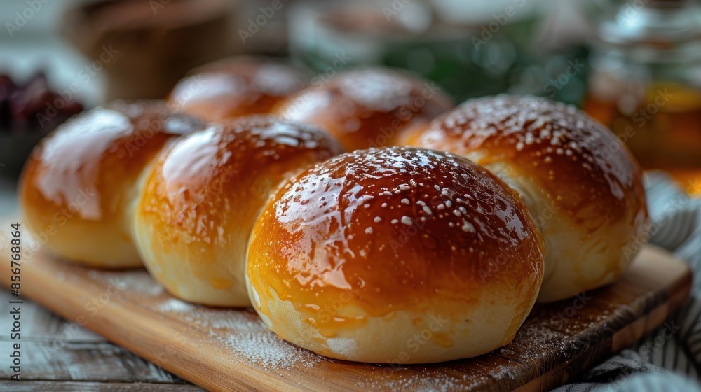 Close-Up of Golden Brown Bread Rolls with Glaze Close-Up of Golden Brown Bread Rolls with Glaze