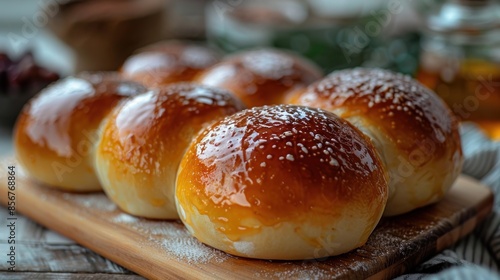 Close-Up of Golden Brown Bread Rolls with Glaze