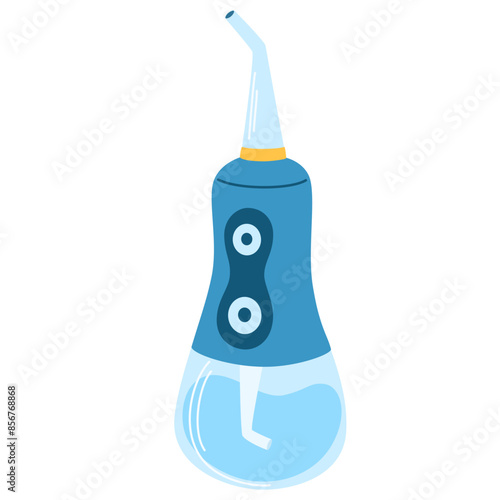 Oral irrigator for cleaning teeth. Professional dental water jet or flosser for washing mouth. Electric mouthwash equipment for hygiene. Flat isolated vector illustration on white background