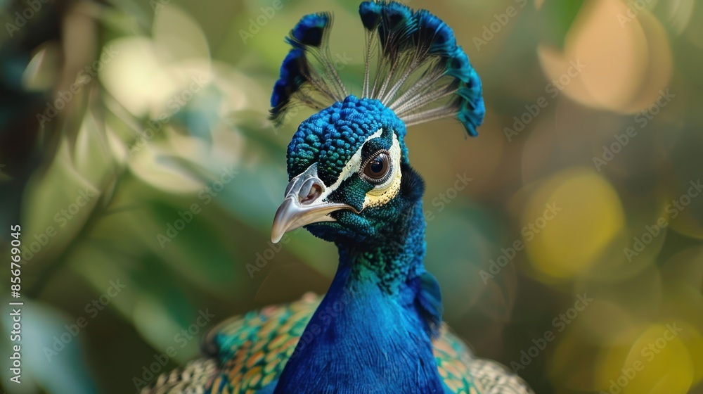 A beautiful peacock with its head held high and its feathers spread out A beautiful peacock with its head held high and its feathers spread out