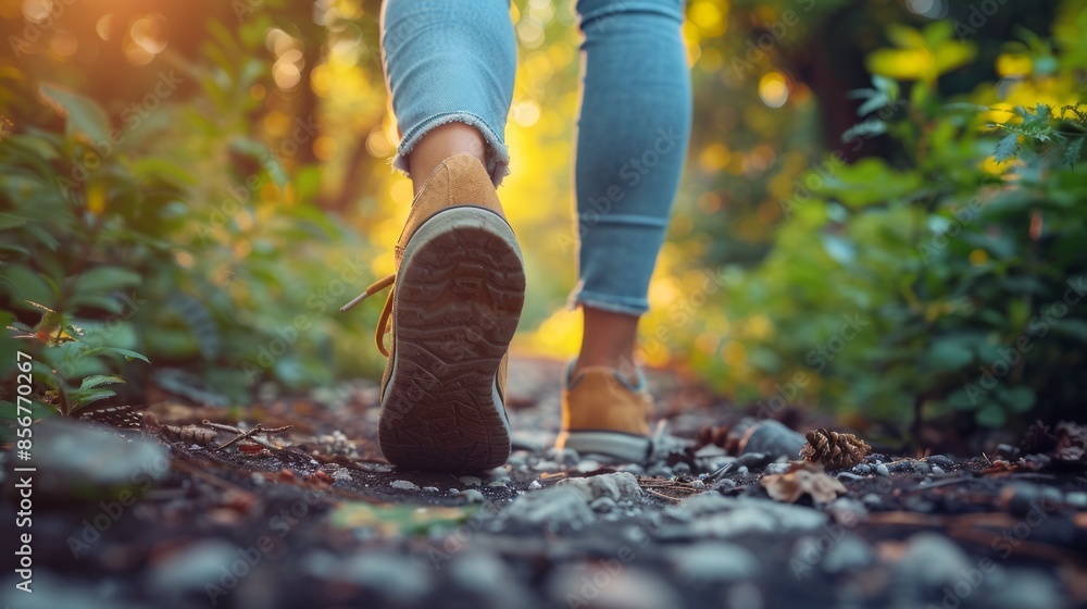 Leisurely walk in nature with a close-up image focusing on female legs as they stroll through a scenic outdoor setting. Leisurely walk in nature with a close-up image focusing on female legs as they stroll through a scenic outdoor setting.