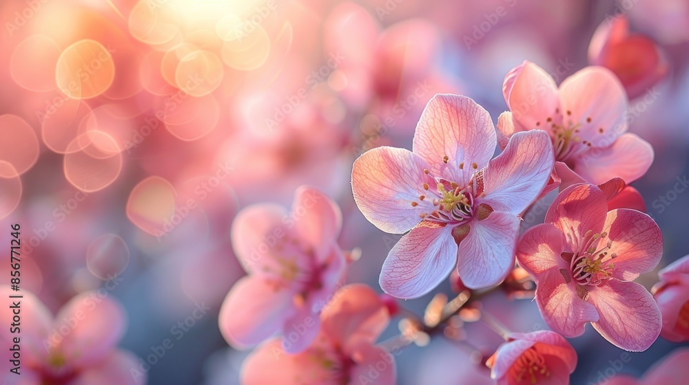 Delicate Pink Blossoms in Soft Sunlight