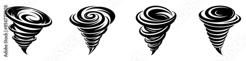 Tornado icons set. Hurricane symbol. Black typhoon icon isolated on white background. Vector illustration
