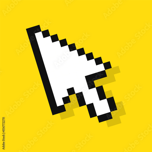 Pixel mouse arrow pointer icon, video game style, 8-bit computer mouse.