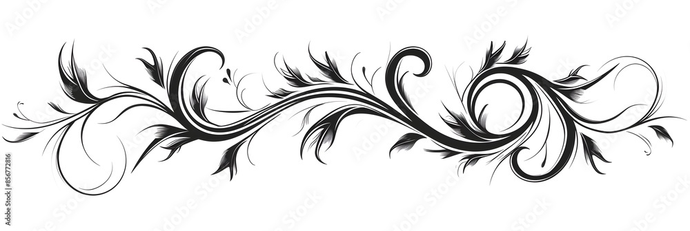Elegant Cursive Black Line Art Decorative Horizontal Scroll with Swirling Flourishes Elegant Cursive Black Line Art Decorative Horizontal Scroll with Swirling Flourishes
