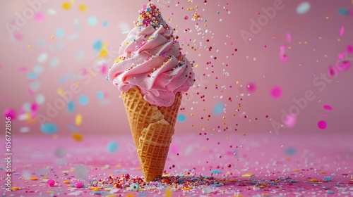 Pink Ice Cream Cone with Sprinkles © vixion